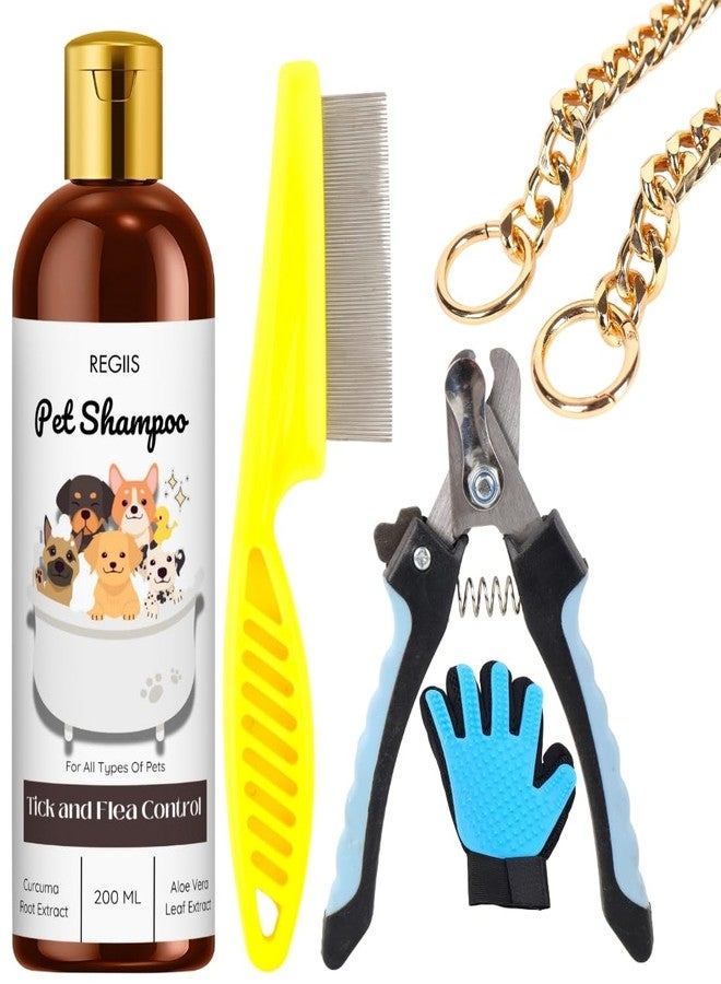 مجموعة العناية بالحيوانات الأليفة مع مقص أظافر، وفرشاة لإزالة الشعر الزائد، وقفاز للعناية، وشامبو لمكافحة القراد، 200 مل (عبوة من 5 قطع) - Image 1